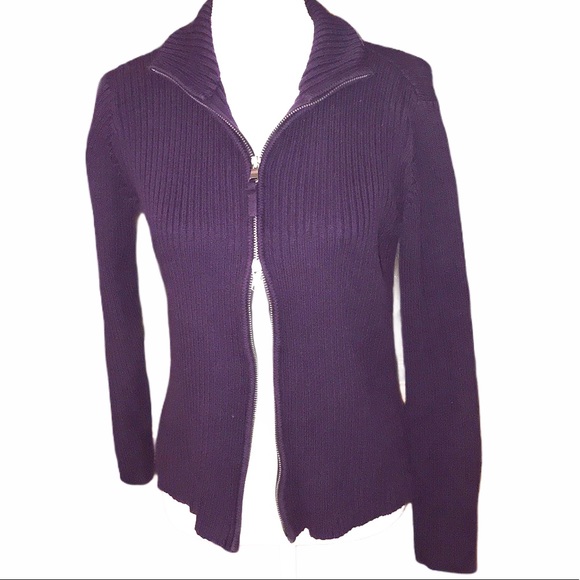 Lauren Ralph Lauren purple zipup ribbed turtleneck - Picture 3 of 7